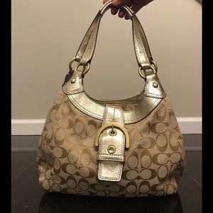 Gold and cream Coach shoulder bag
